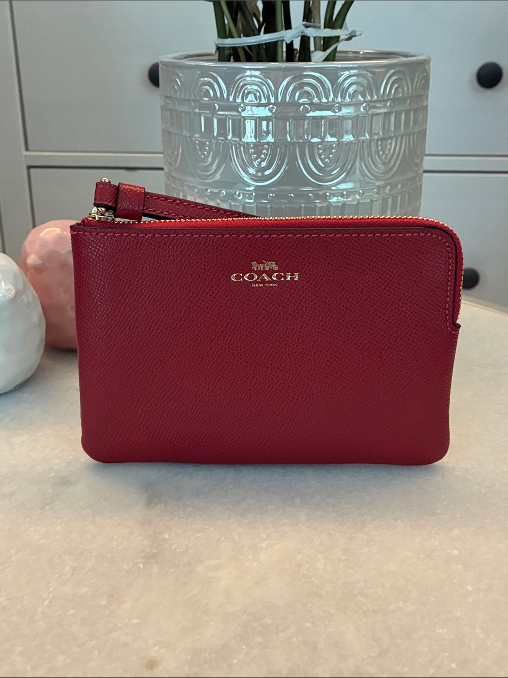 Coach Crossgrain Corner Zip Wristlet  Red